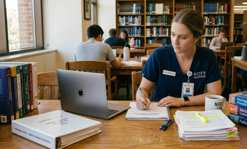 Nursing student seeking online services for her nursing thesis